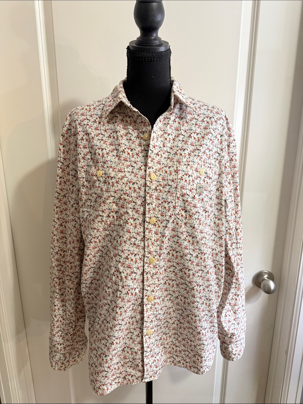 Denim & Supply Ralph Lauren White Button-Down Shirt with Red Floral Print